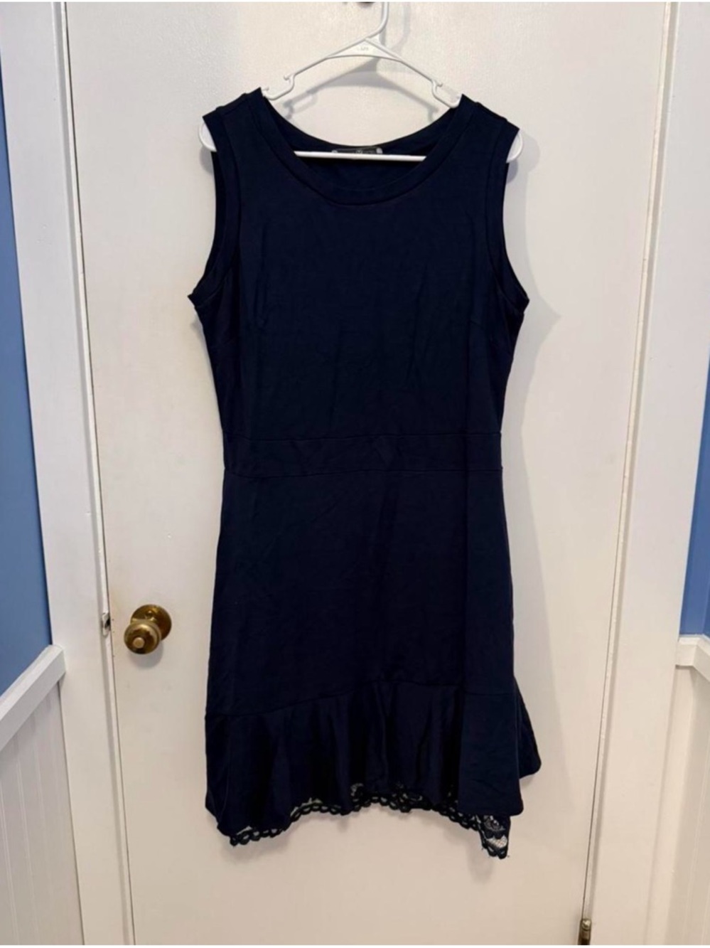 Signature Collection Navy Dress w/Ruffle and Lace Hem Sleeveless SZ XL NWOT